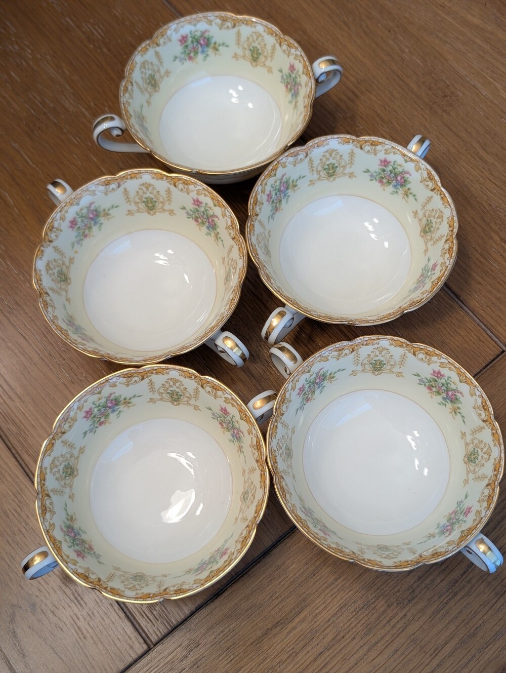 1940's Noritake 3872 Annabel Hand Painted Porcelain Soup Bowls (Set of 5)